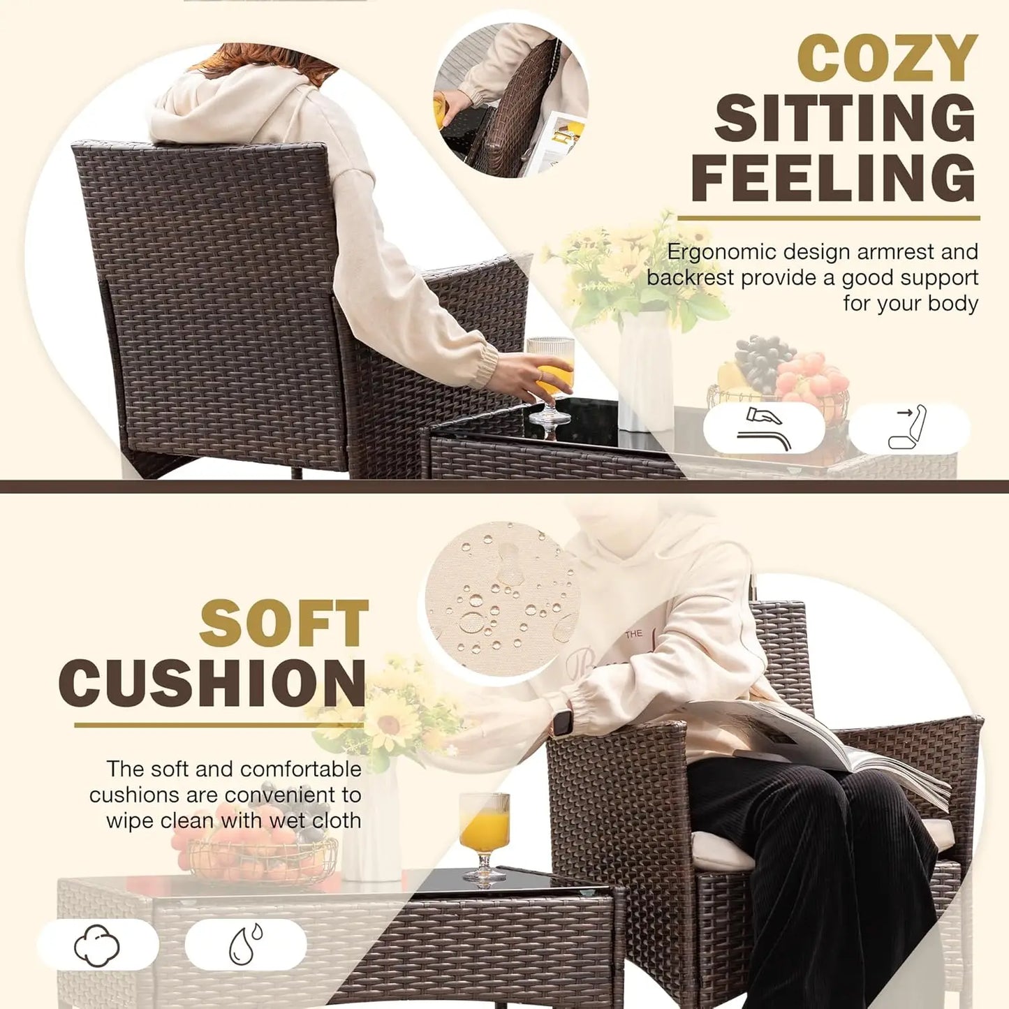 Outdoor Rattan Patio Furniture Set Four Piece Garden Poolside