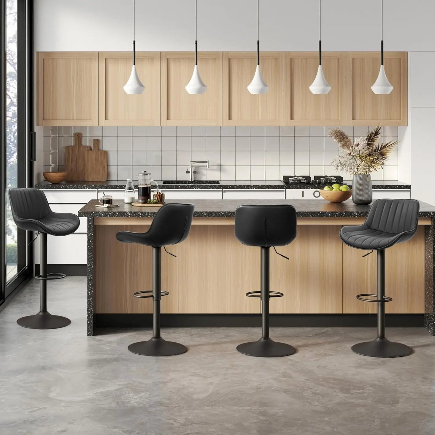 Bar Stools Set of 4, Mid Century Modern Faux Leather Swivel Adjustable Height Bar Stool, Counter Height Pub Bar, Customized