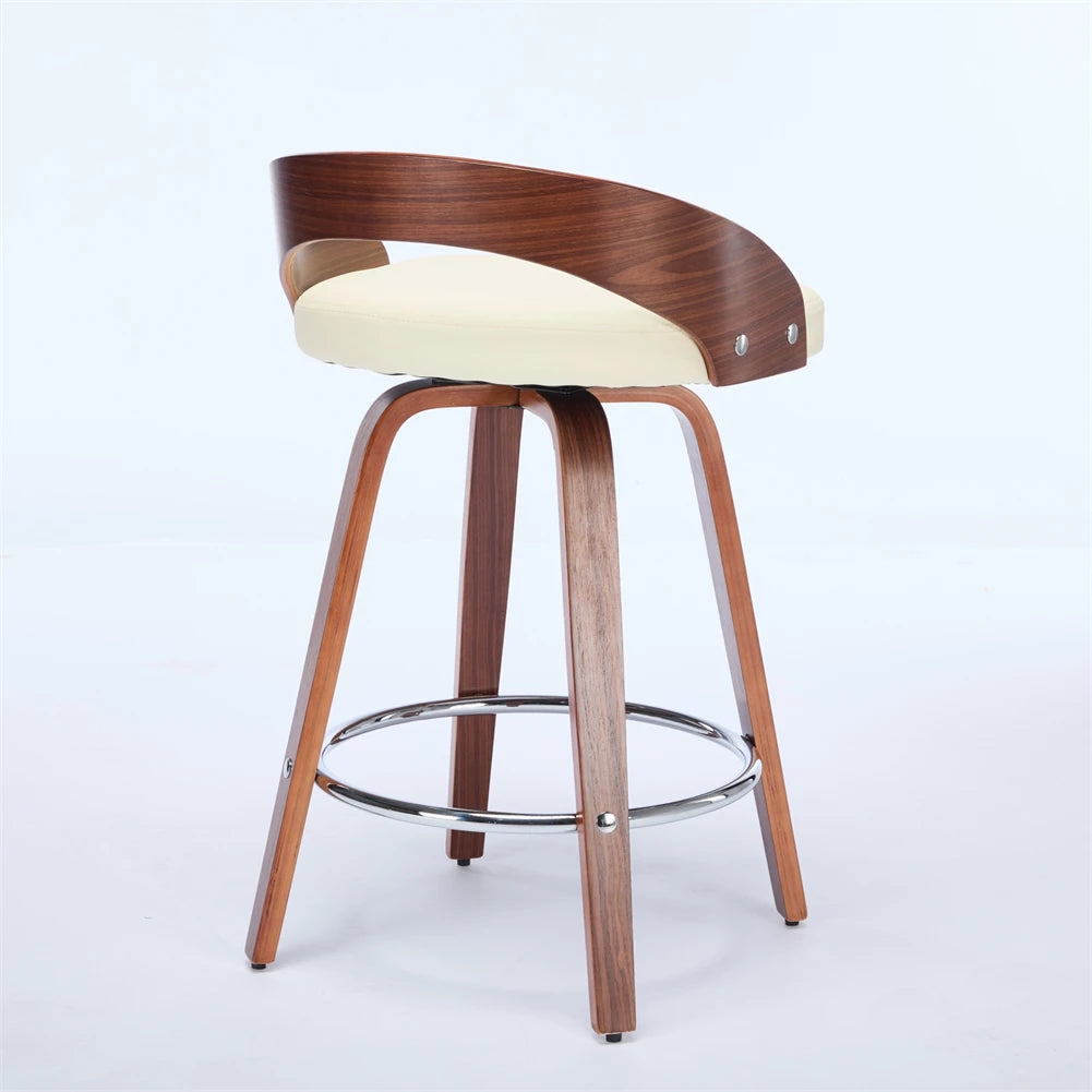 2 PCS Bar Pub Stools Set 360-degree Swivel Barstools with Low Back Wood Legs Chairs with Soft Cushion Seat Footrest For Kitchen