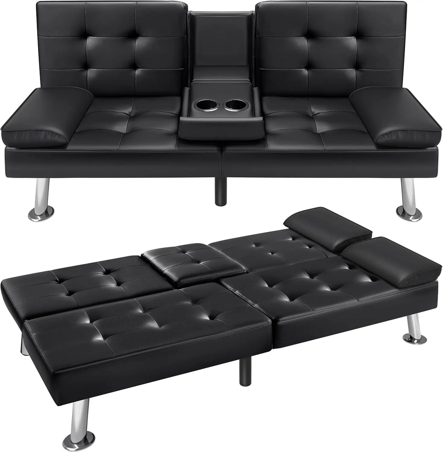Victone Futon Sofa Bed Modern Faux Leather Couch Bed Convertible