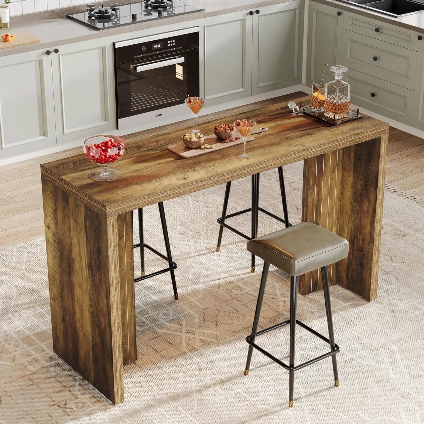LITTLE TREE Home Bar Unit, 55.12-Inch Bar Table, Modern Freestanding Mini Bar for Home Kitchen, Living Room, Balcony, Basement