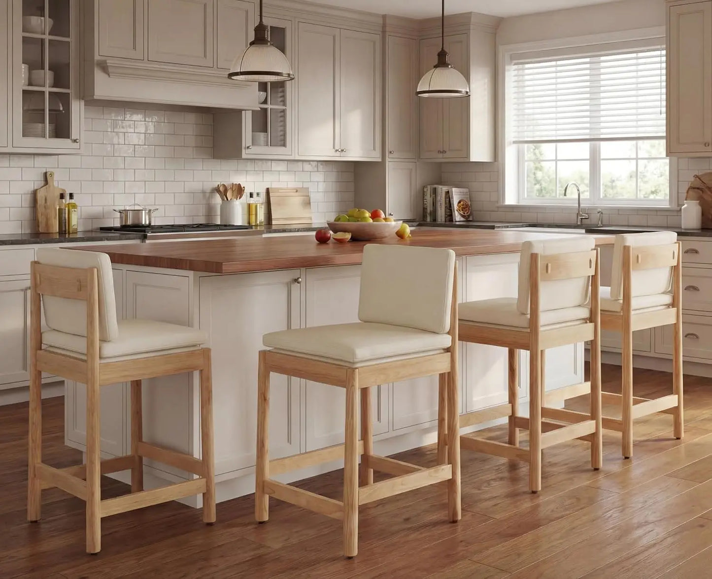 Counter Height Bar Stools Set of 4 Farmhouse Barstoos with Back Mid Century Modern Counter Stools with Natural Wood, Customized