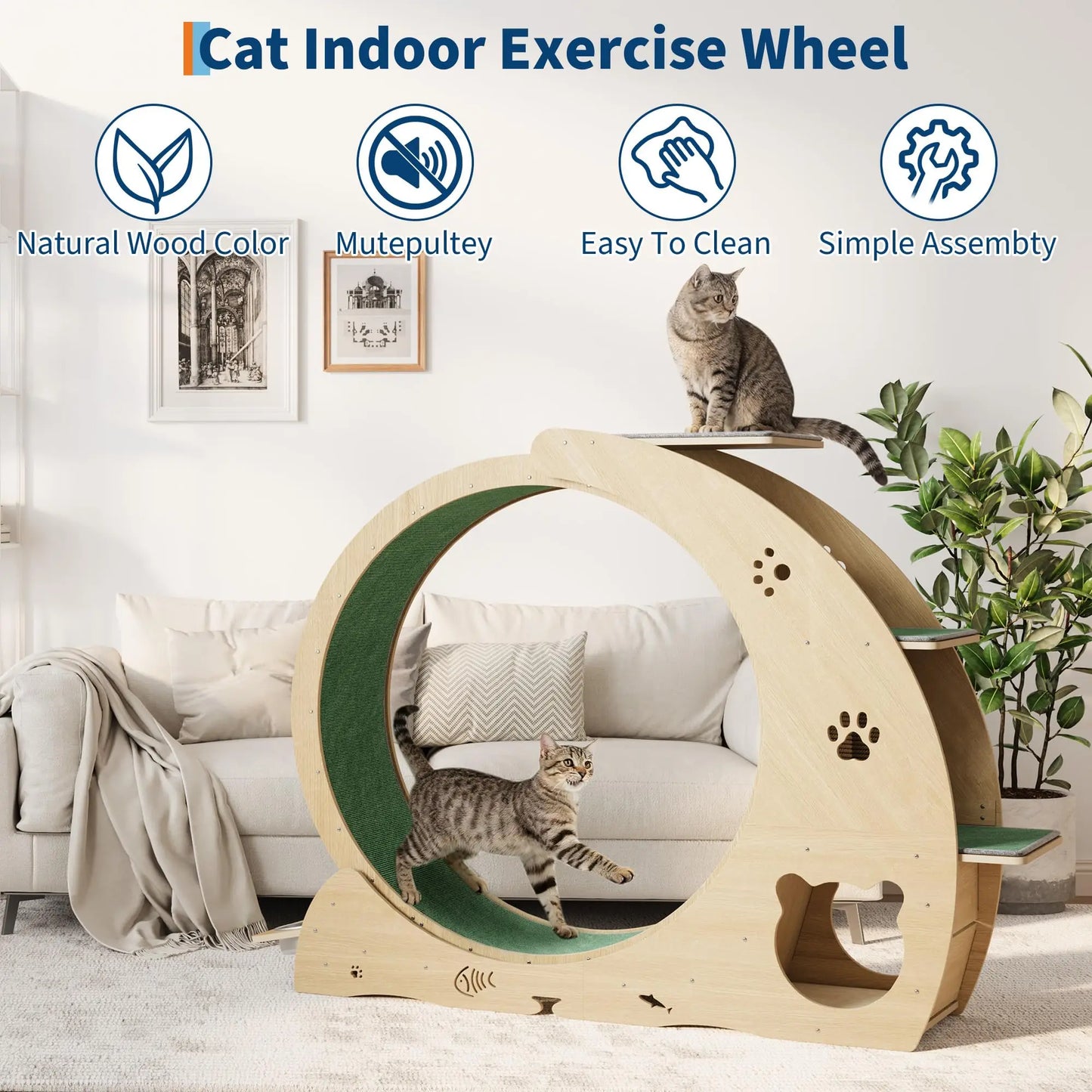 HiMISS 6 in 1 Cat Exercise Wheel Treadmill with Bowls