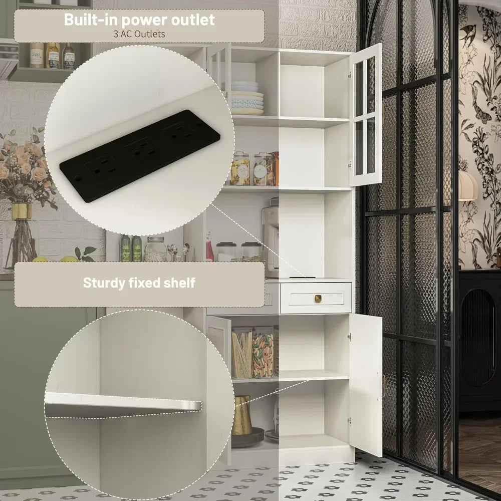 Pantry Storage Cabinet With Charging Station Farmhouse Kitchen Hutch