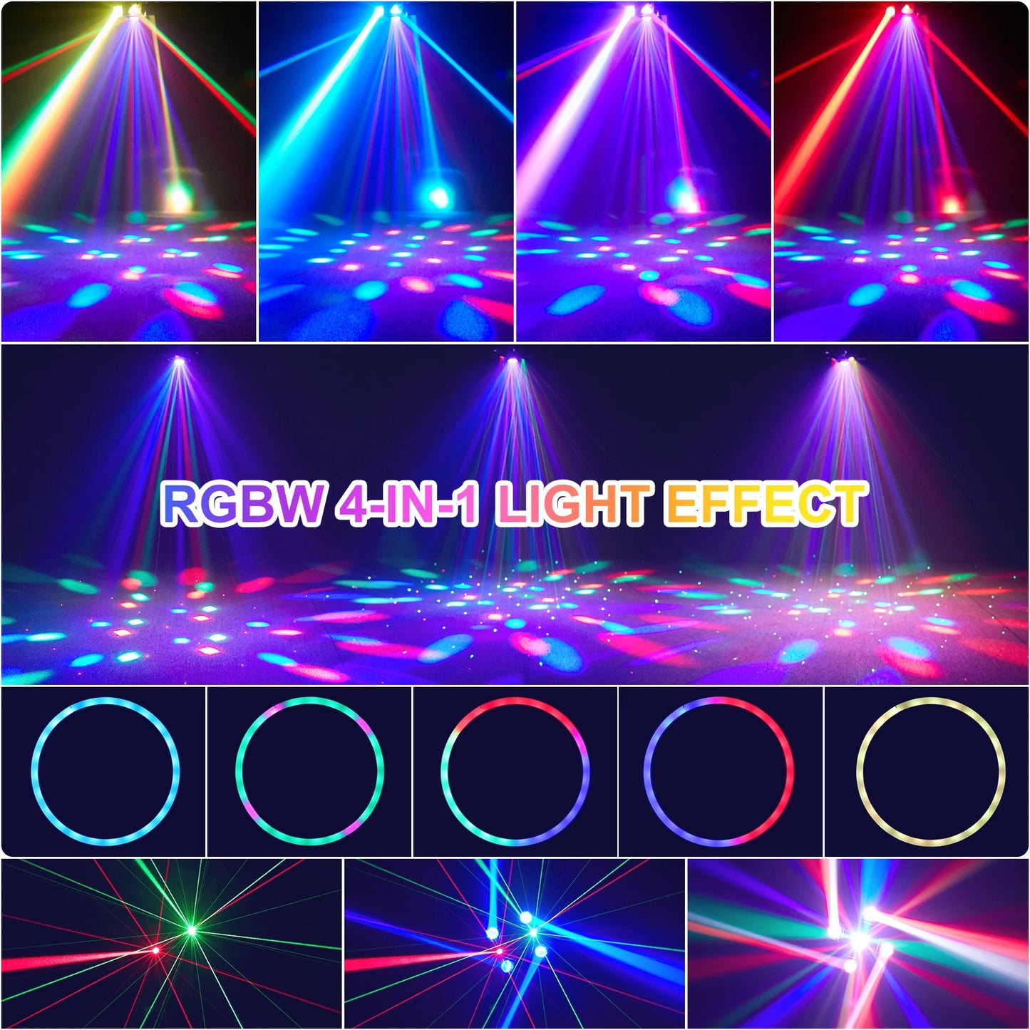Yiflamefly 90W RGBW 4-IN-1 Lighting Effect and Starry Effect Controlled DMX512 Sound-activated For Bars Birthday Party Wedding