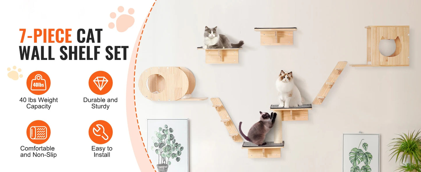 SucceBuy Wall Mounted Cat Shelves And Perches With Jumping Boards