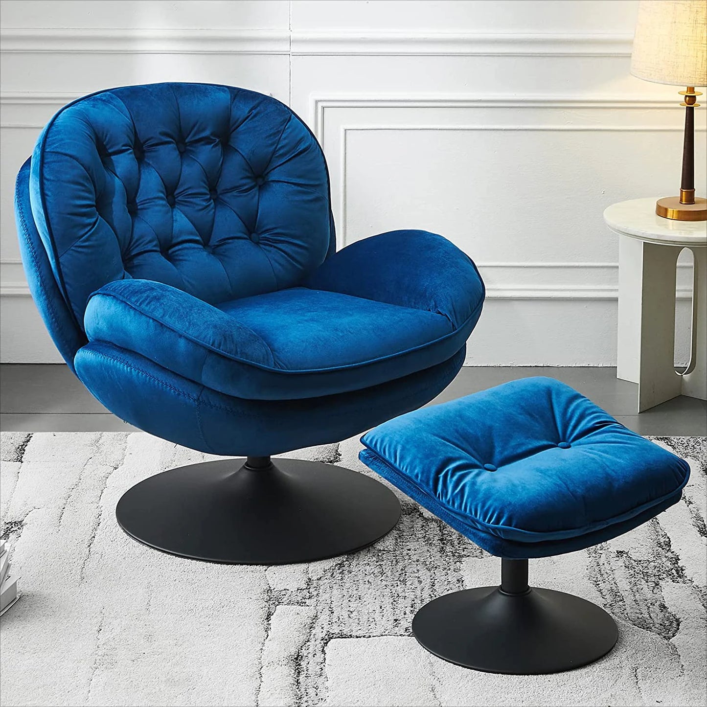 Todrani Velvet Swivel Armchair Set With Ottoman