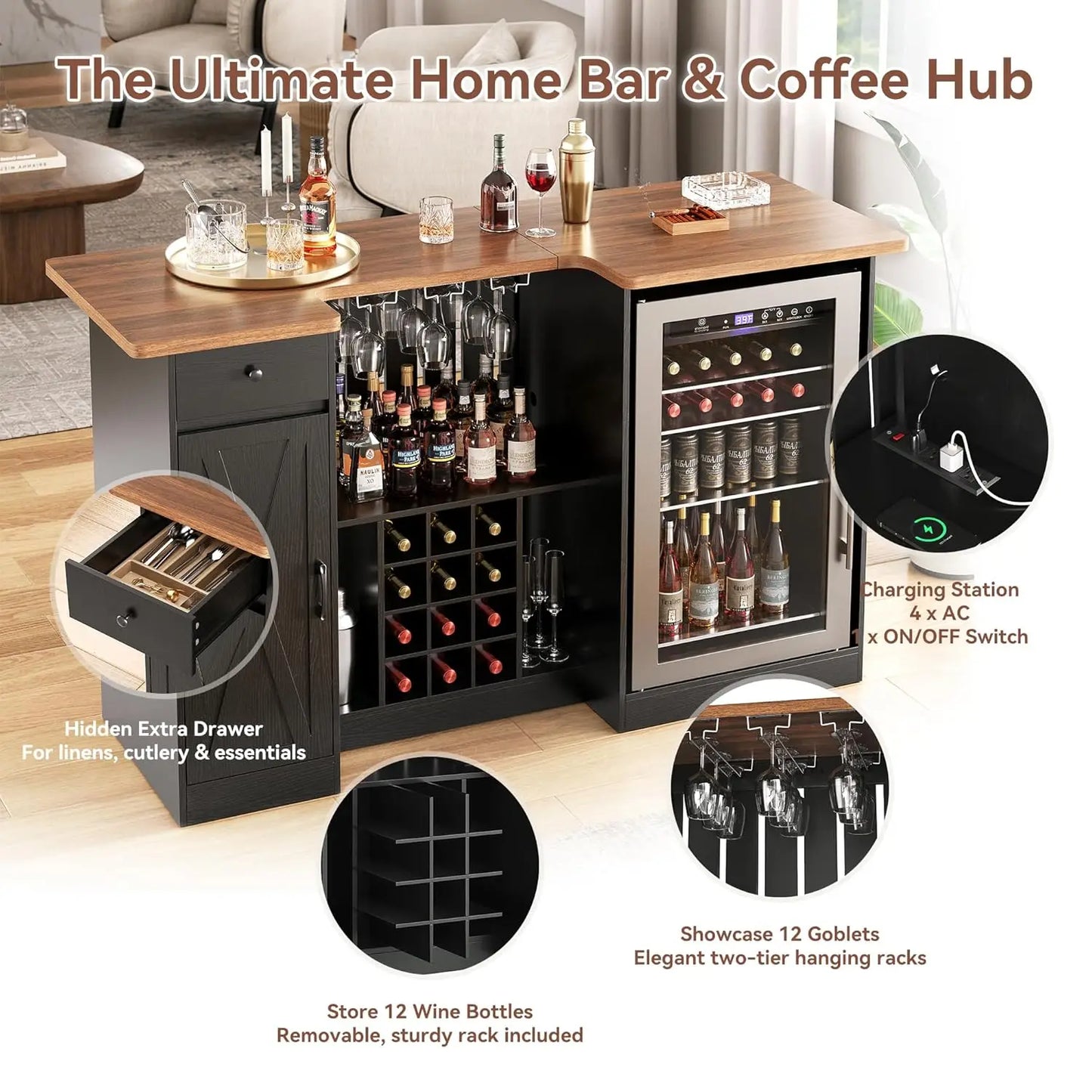 U Shape Liquor Cabinet With Fridge Space And Wine Rack