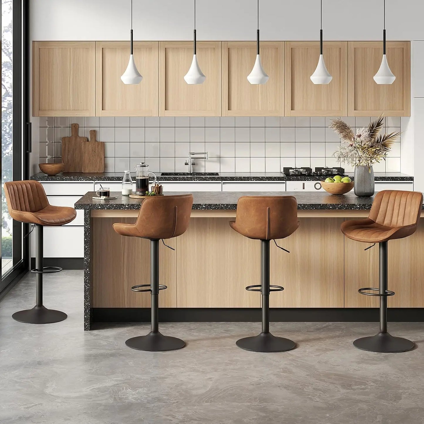 Bar Stools Set of 4, Mid Century Modern Faux Leather Swivel Adjustable Height Bar Stool, Counter Height Pub Bar, Customized