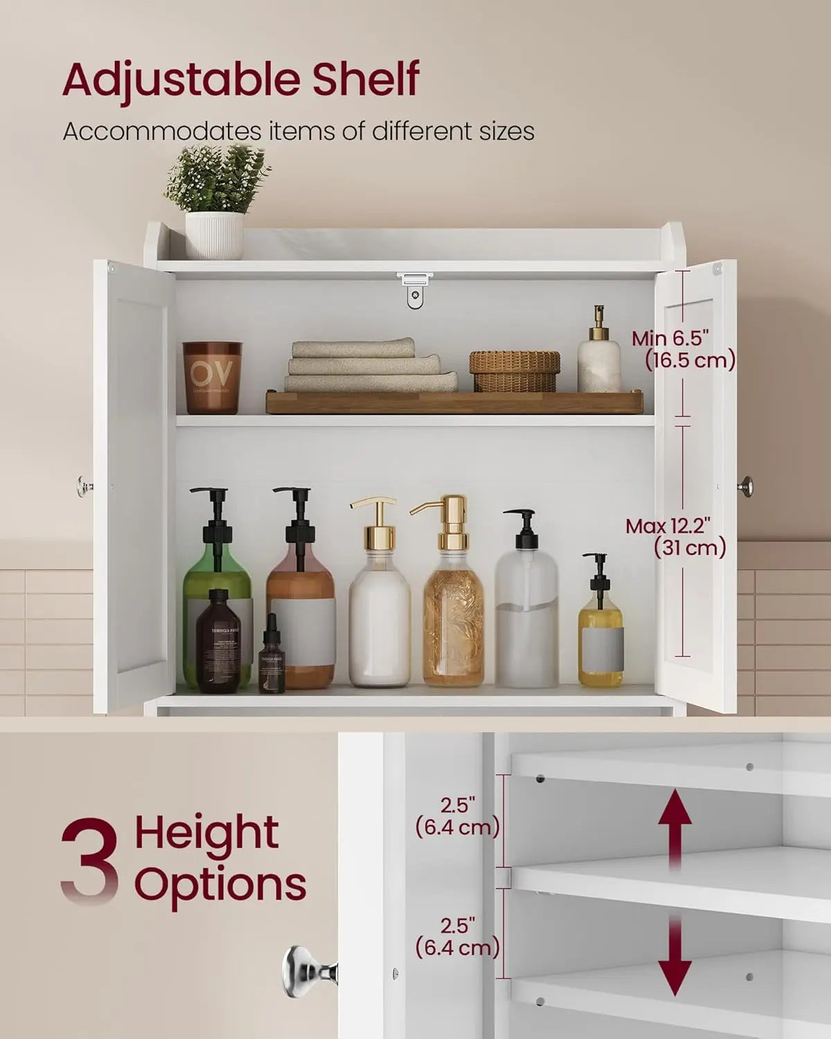 Over the Toilet Storage Cabinet, Bathroom Storage Cabinet with Doors, Adjustable Shelves, Space-Saving, Modern, 7.9 x 24.6 x 70
