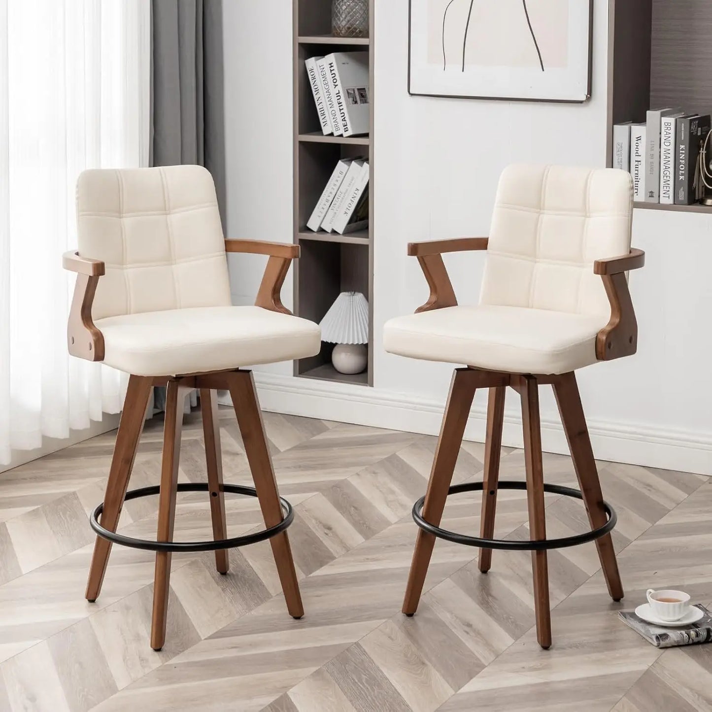 Black Bar Stools Set of 2, Kitchen Bar Stools 30” H,Modern Leather Bar Height Chairs with Back,Kitchen Island, Customized