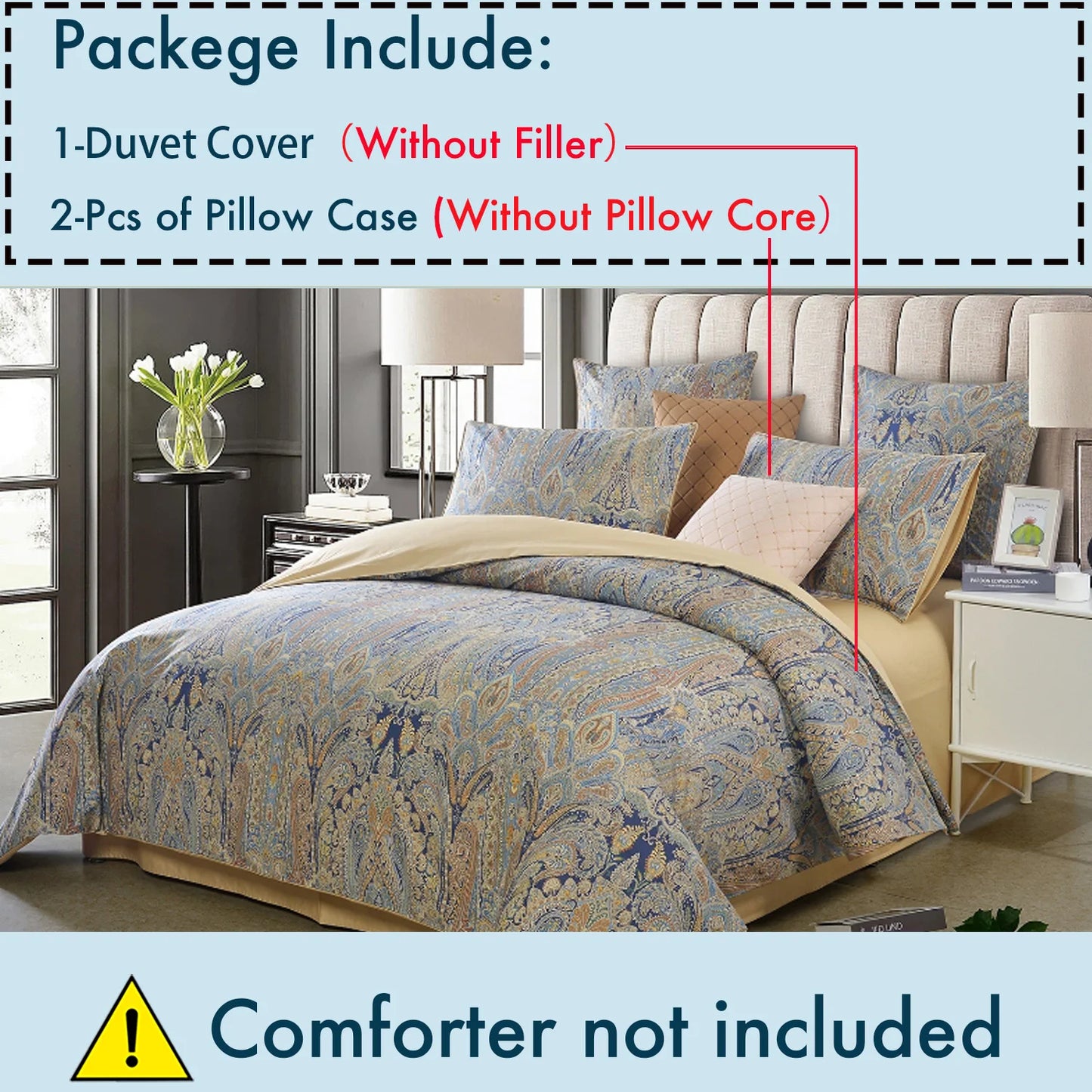 LISSTHERCN 3Piece 600TC Egyptian Cotton Duvet Cover Set Paisley Royal