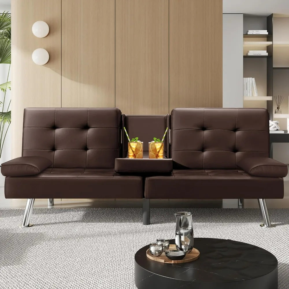 Victone Futon Sofa Bed Modern Faux Leather Couch Bed Convertible