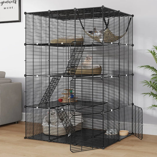 4 Tier Metal Ferret Cage Cat Catio Hammock Hutch Enclosure