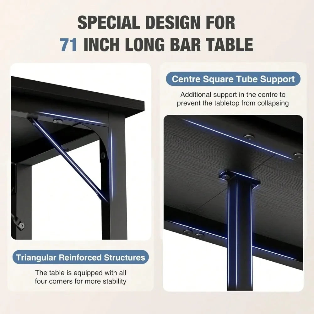 Bar Table, Counter Bar Height Pub Table, Rectangular High Top Coffee Table, Narrow Long Kitchen Dining Counter Tables With Stur
