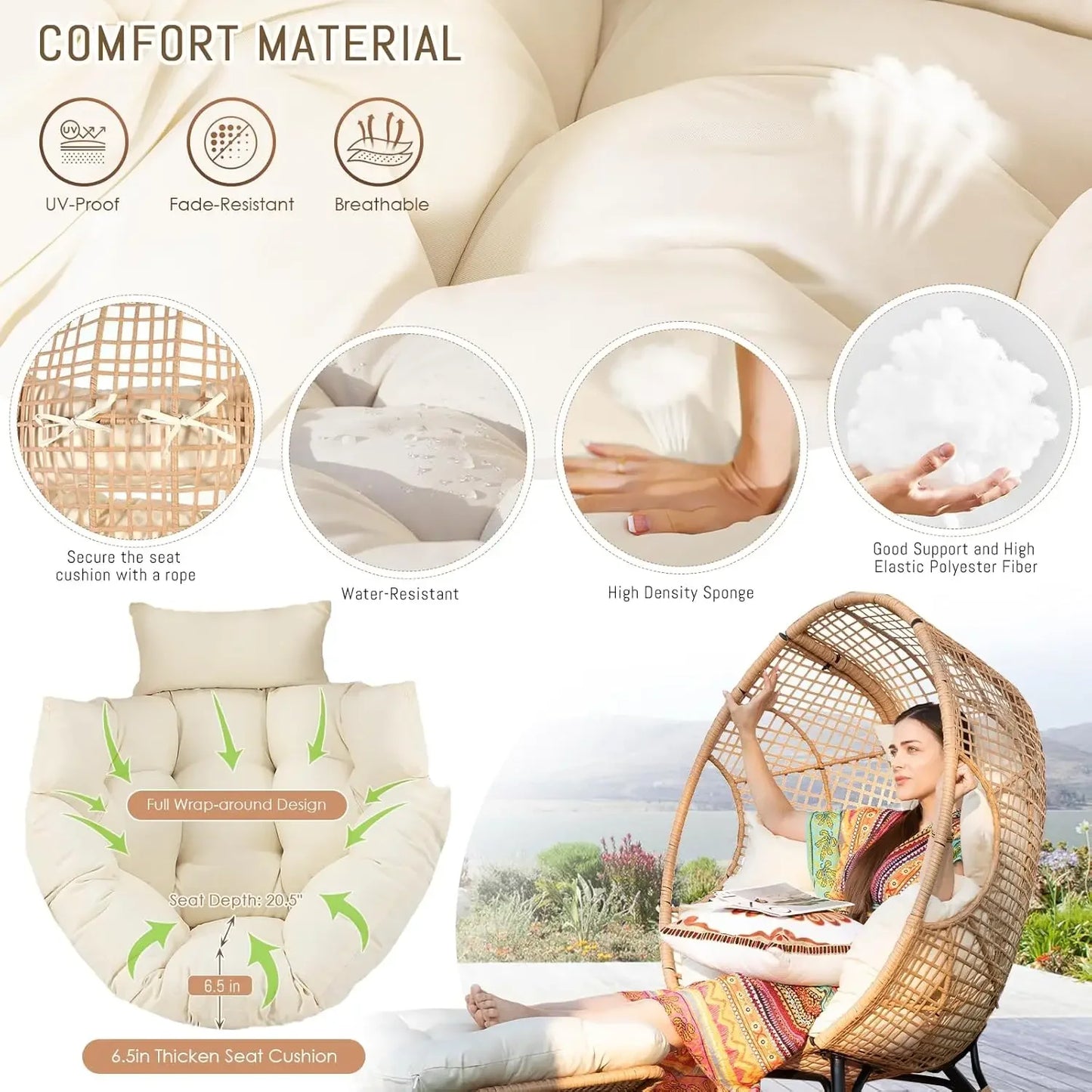 Egg Chair With Footrest Wicker Patio Lounger With Ottoman