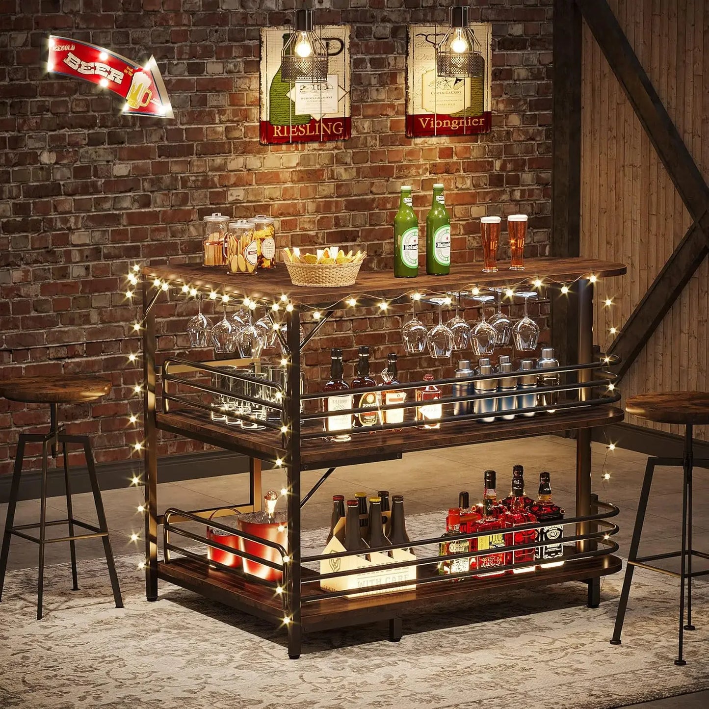 Little Tree L-Shaped Home Bar Unit With Wine Glasses Holder