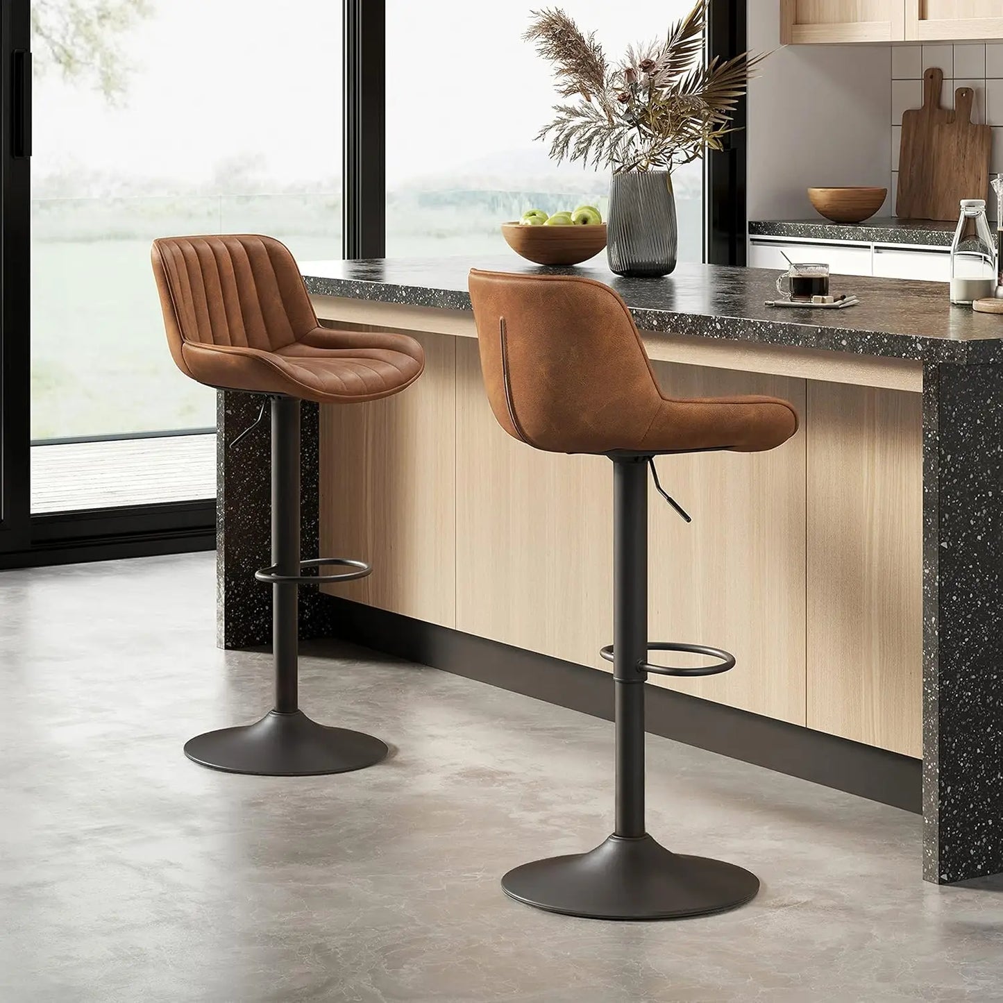 Bar Stools Set of 4, Mid Century Modern Faux Leather Swivel Adjustable Height Bar Stool, Counter Height Pub Bar, Customized