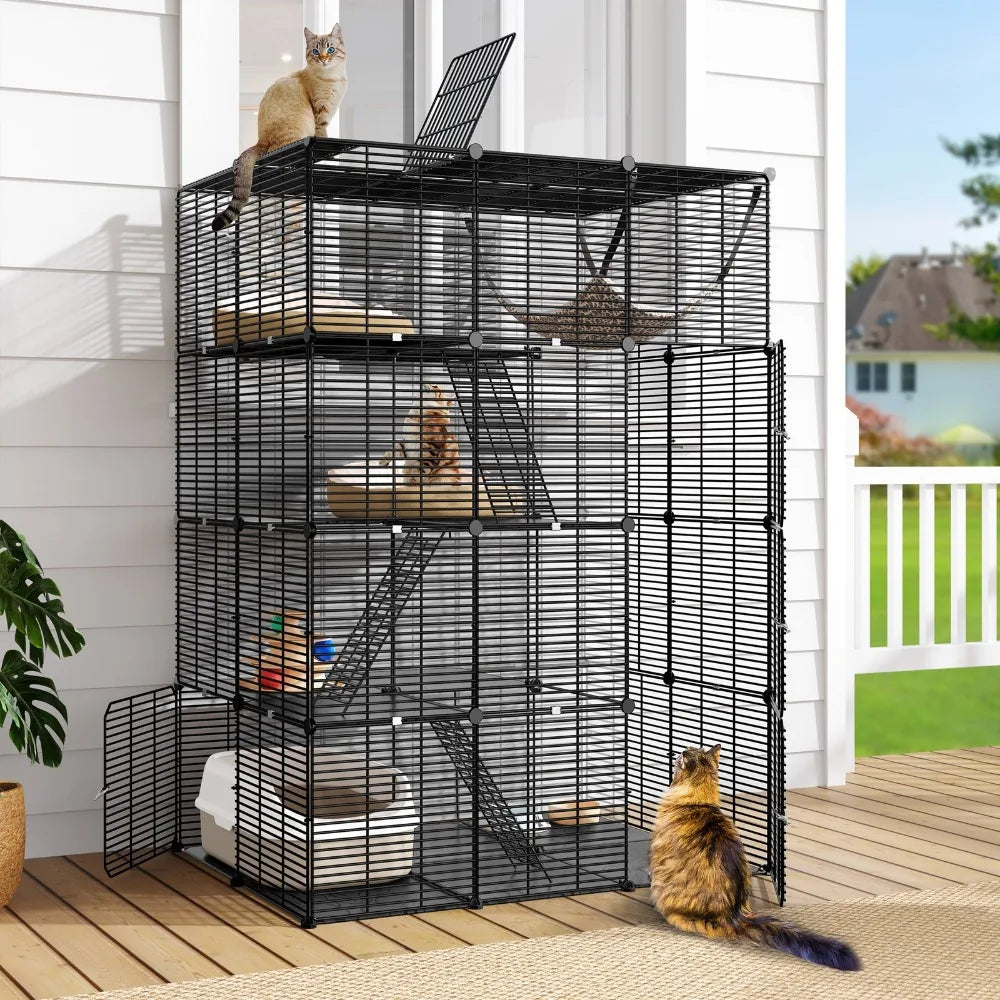 4 Tier Metal Ferret Cage Cat Catio Hammock Hutch Enclosure