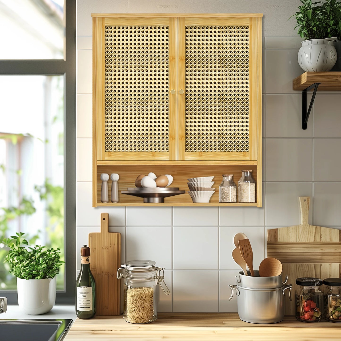 Bamboo Wall Cabinet over Toilet 3 Shelves Bathroom Storage Kitchen Organizer Free Standing Shelf Space Saver for Bathrooms