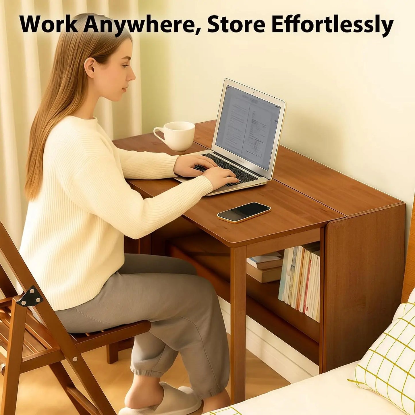 Bamboo Folding Laptop Desk for Home Office and Living Spaces