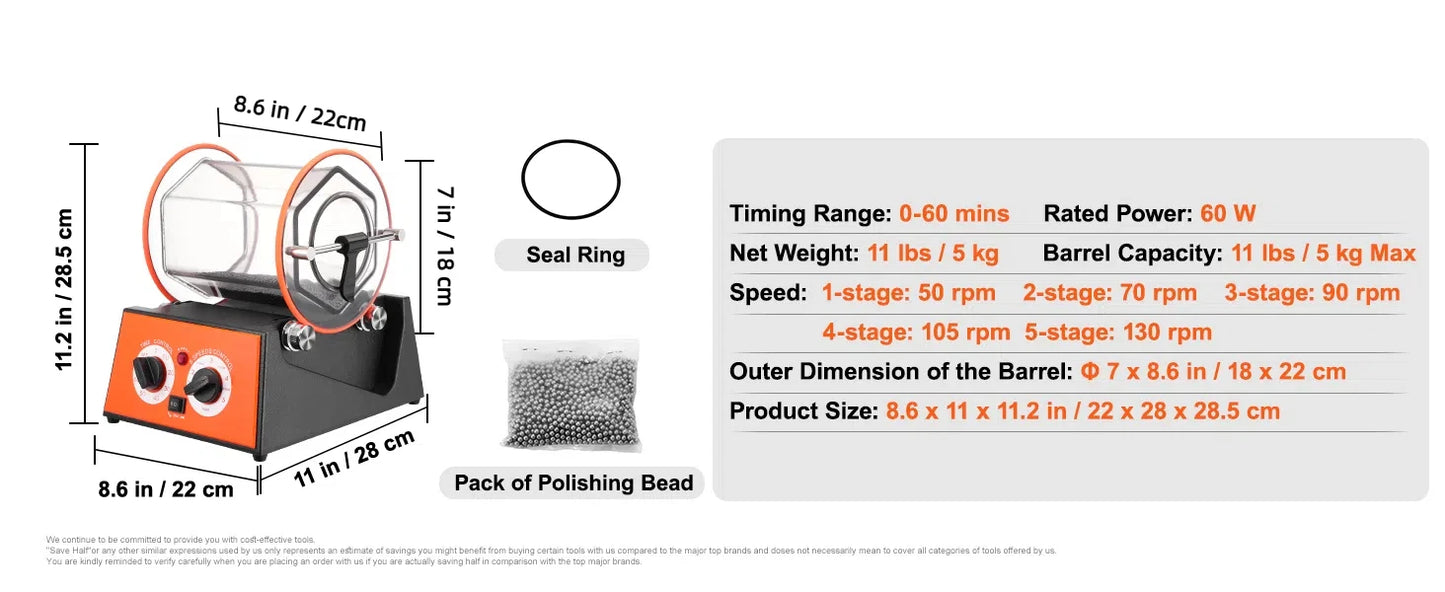SucceBuy Rotary Tumbler Surface Polisher for Jewelry Finishing