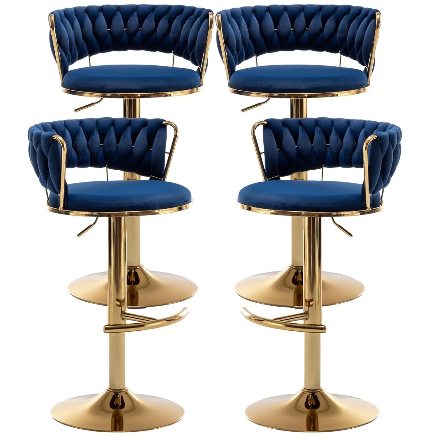 Gold Bar Stools Set of 4, Velvet Swivel Barstools with Woven Backrest, Adjustable Bar Chairs for Kitchen Island,, Customized
