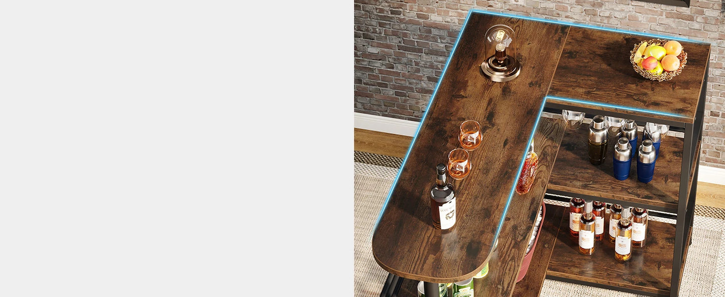 Little Tree L-Shaped Home Bar Unit With Wine Glasses Holder