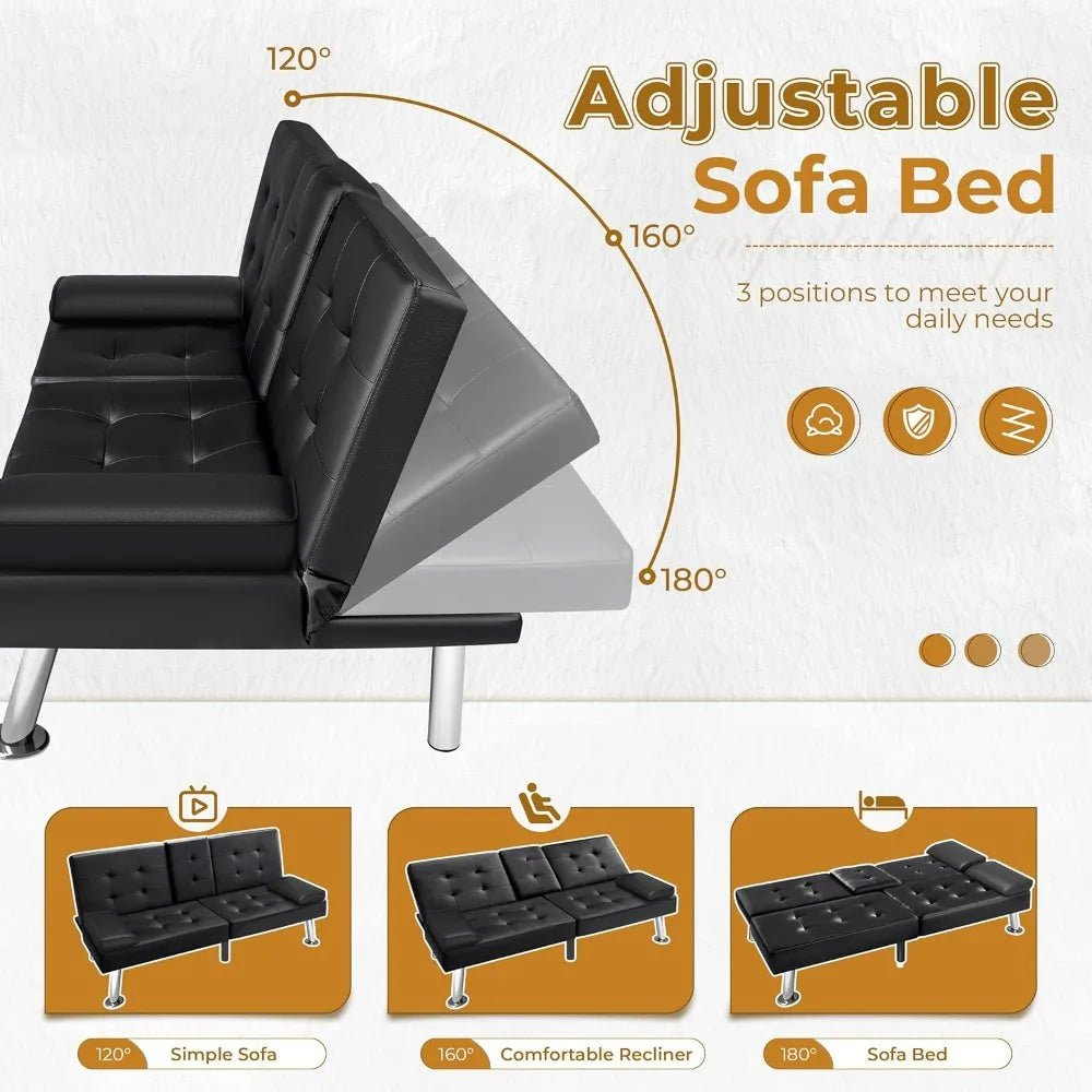 Victone Futon Sofa Bed Modern Faux Leather Couch Bed Convertible