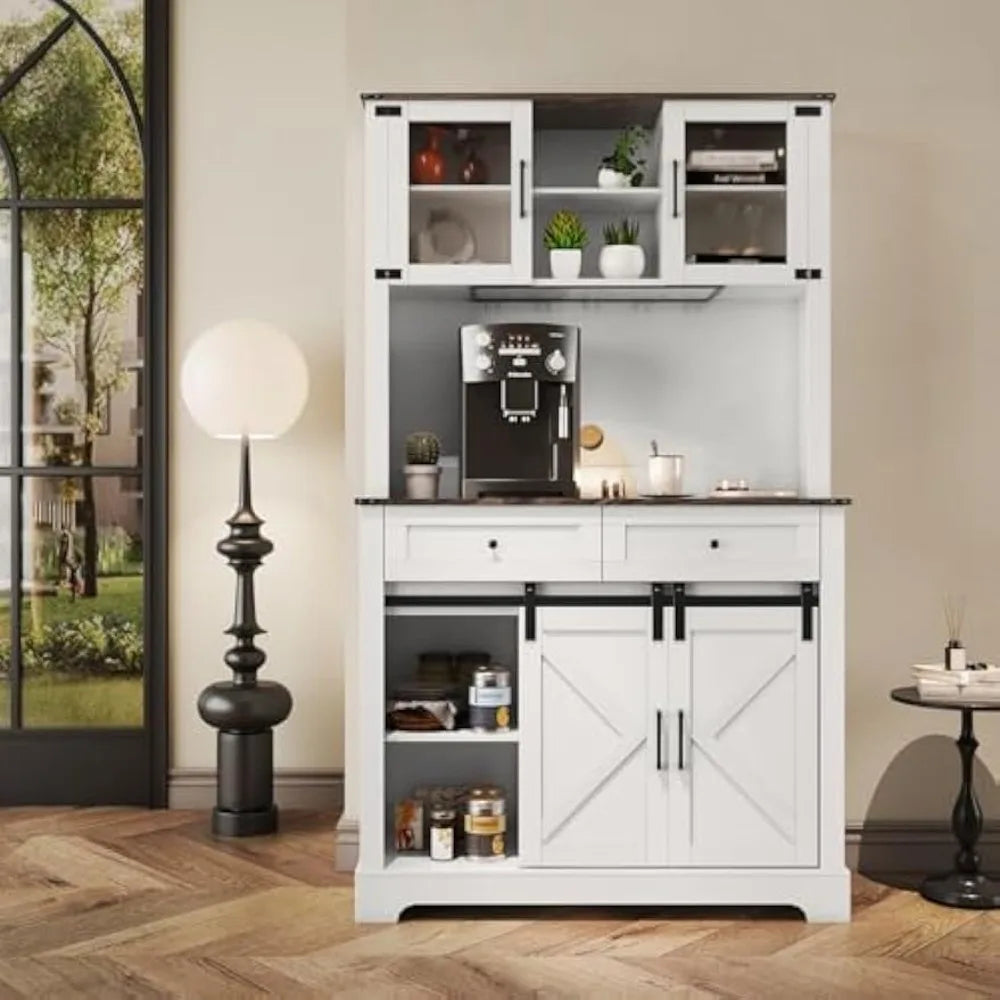 Farmhouse Wine Bar Cabinet With Sliding Barn Door Hutch Storage