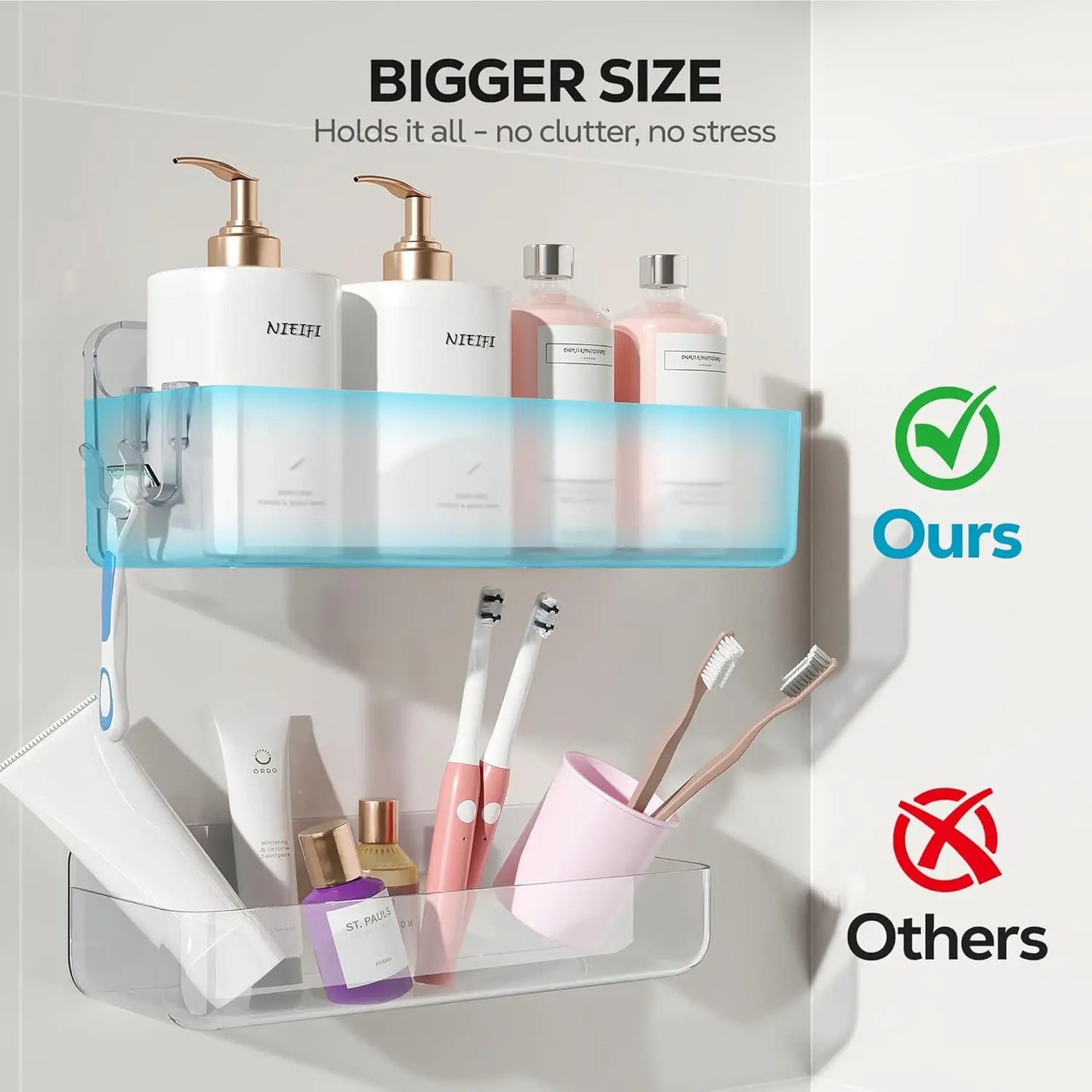 Adhesive Wall Shelf, Shower Shelves 5 Pack with Soap Holder, Shower Organizer for Bathroom Organization, Clear