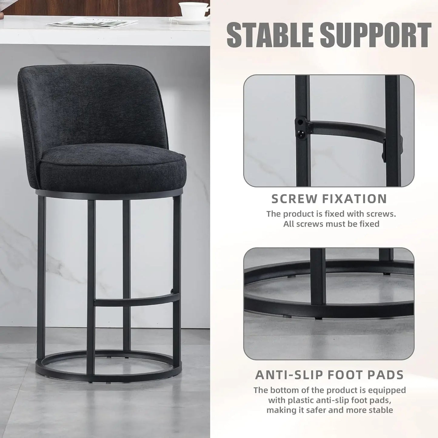 Bar Stools Set Of 4 Modern Linen Upholstered Bucket Backrests