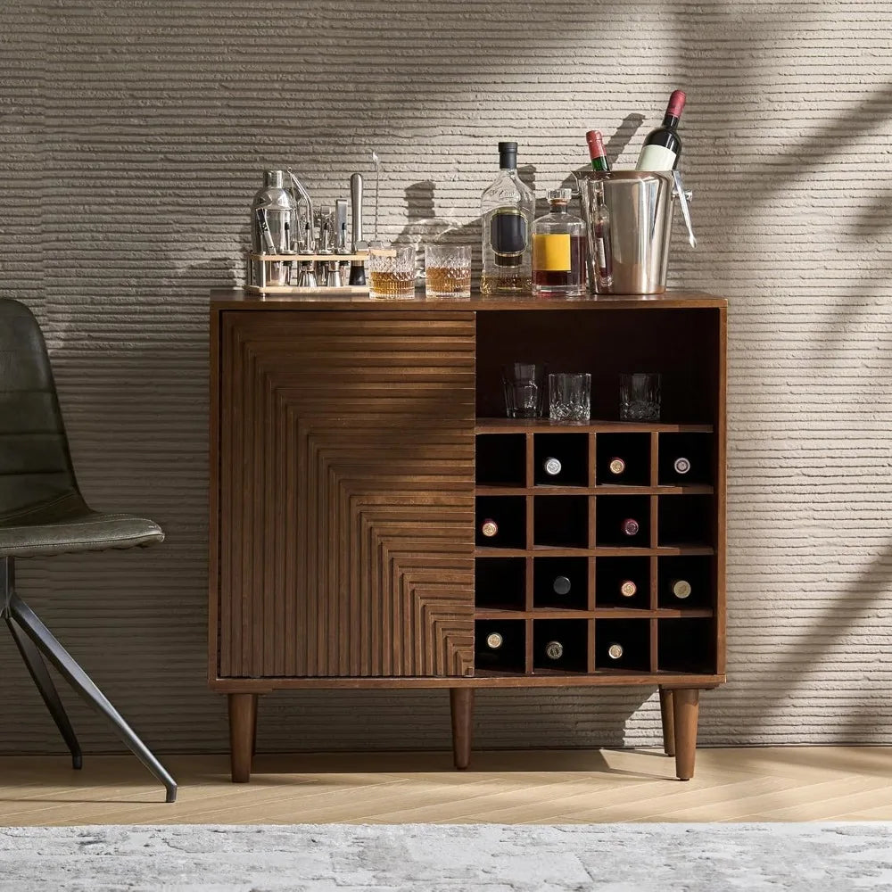 Coffee Bar Cabinet With Wine Racks And Adjustable Shelves