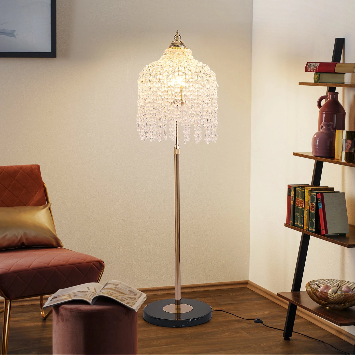 ARLGSITEC 3-Light Crystal Floor Lamp With Marble Base