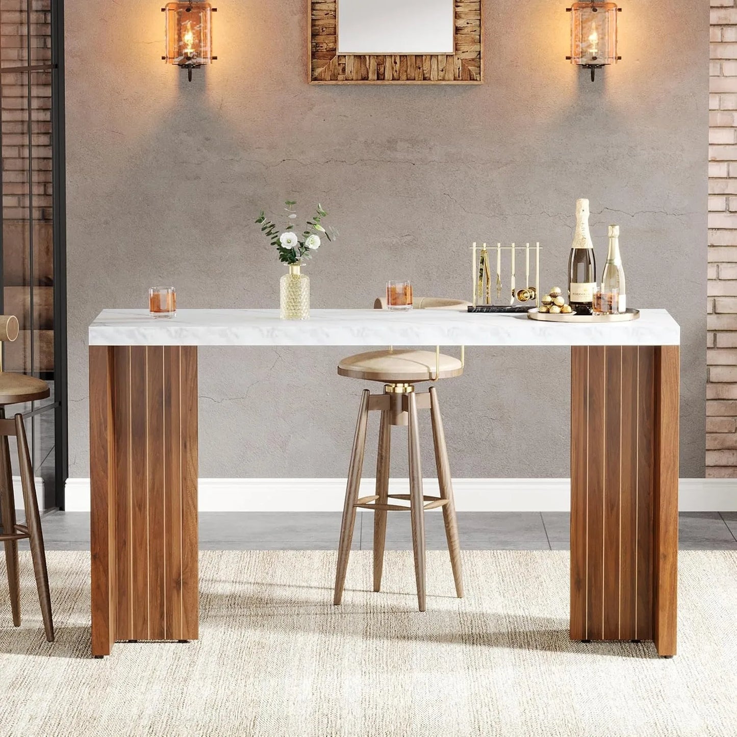 LITTLE TREE Home Bar Unit, 55.12-Inch Bar Table, Modern Freestanding Mini Bar for Home Kitchen, Living Room, Balcony, Basement