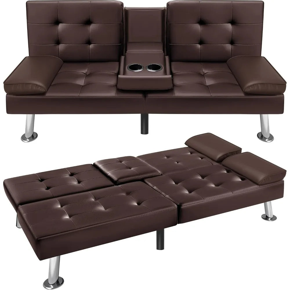 Victone Futon Sofa Bed Modern Faux Leather Couch Bed Convertible