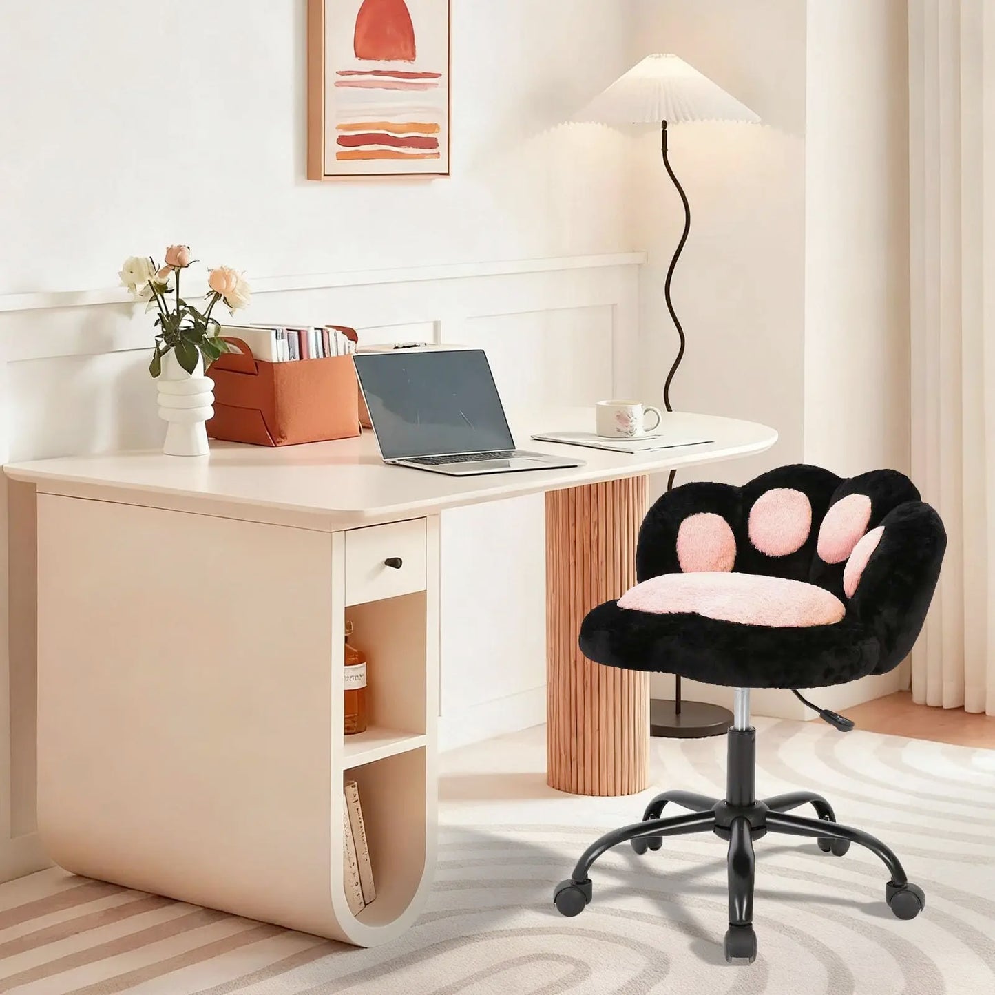 HiMISS Vanity Cat Paw Office Chair With Wheels 360 Rotation