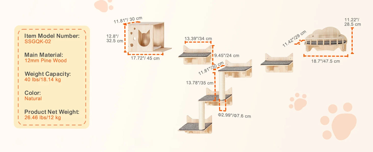 SucceBuy Wall Mounted Cat Shelves And Perches With Jumping Boards