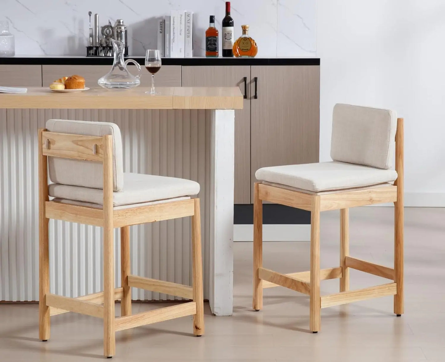 Counter Height Bar Stools Set of 4 Farmhouse Barstoos with Back Mid Century Modern Counter Stools with Natural Wood, Customized