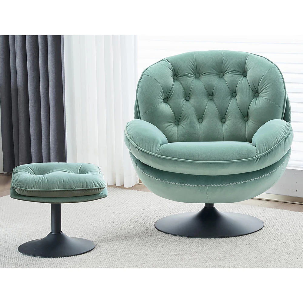 Todrani Velvet Swivel Armchair Set With Ottoman