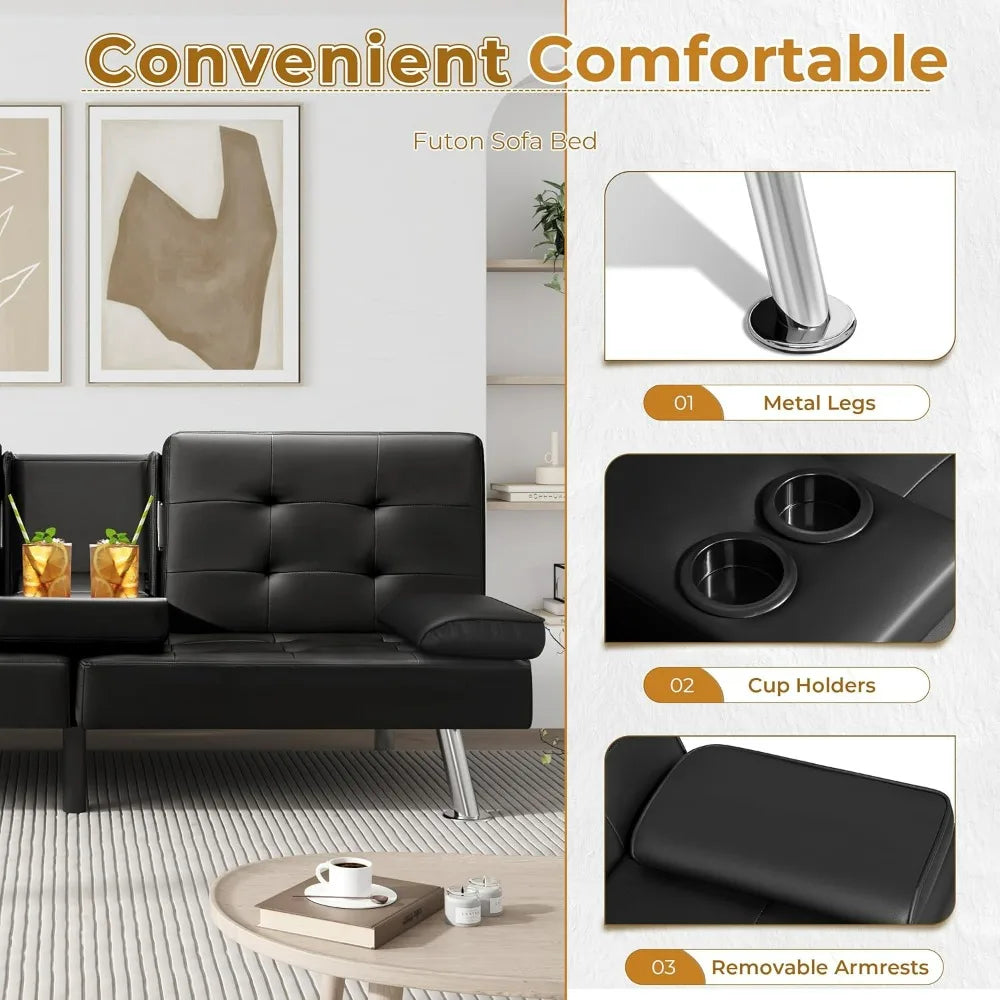 Victone Futon Sofa Bed Modern Faux Leather Couch Bed Convertible