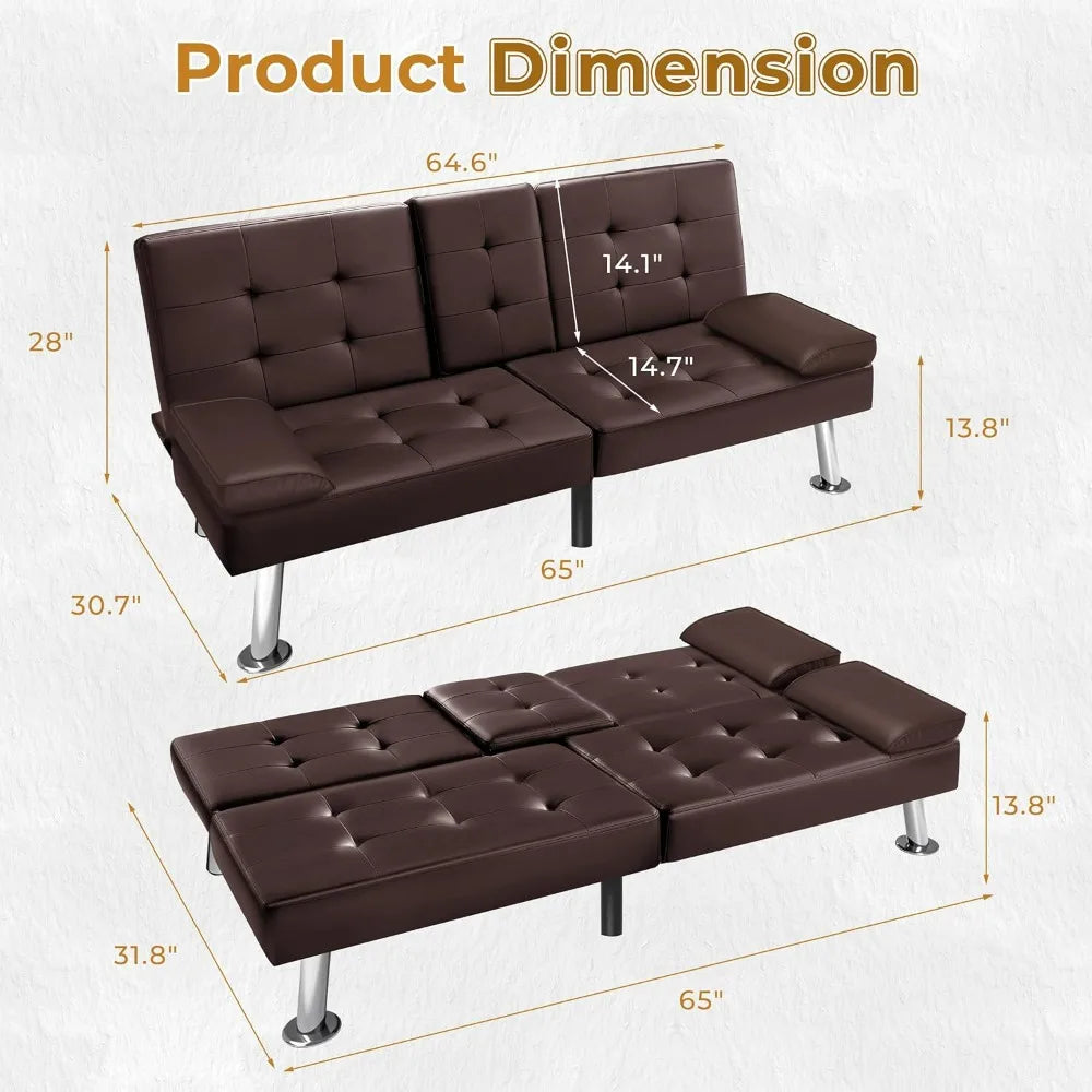 Victone Futon Sofa Bed Modern Faux Leather Couch Bed Convertible