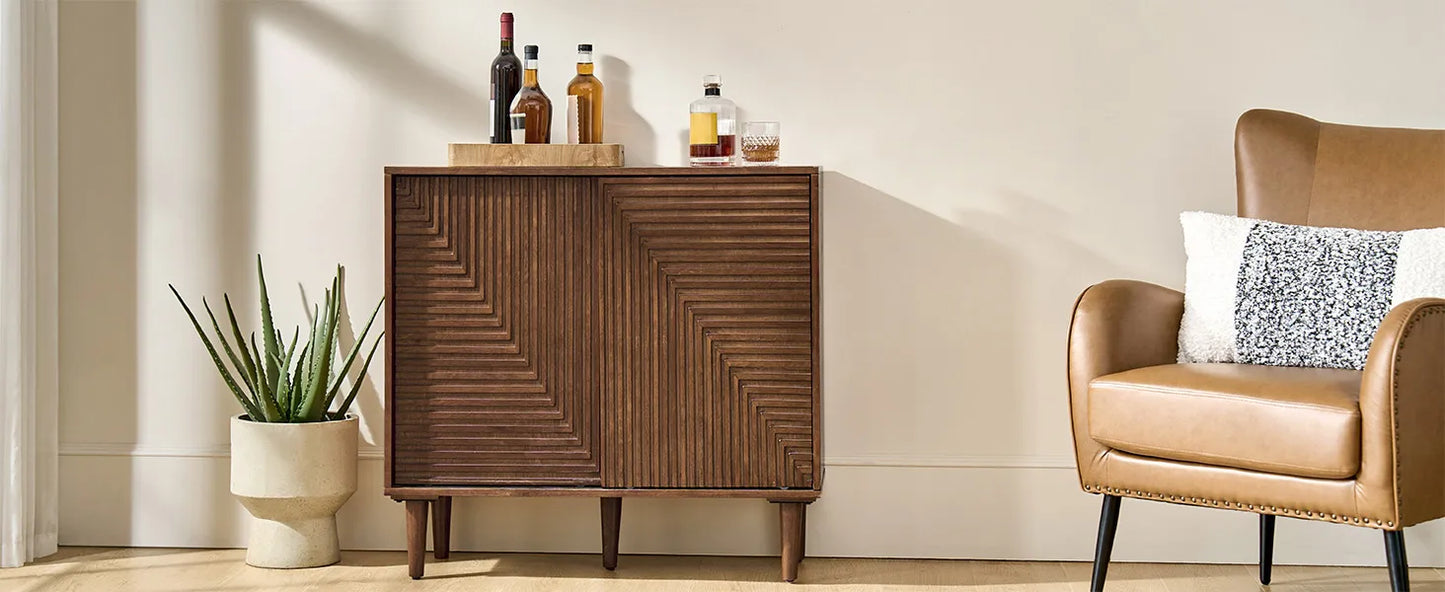 Coffee Bar Cabinet With Wine Racks And Adjustable Shelves