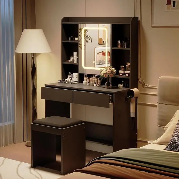 HiMISS Vanity Desk With Mirror And Adjustable Lights