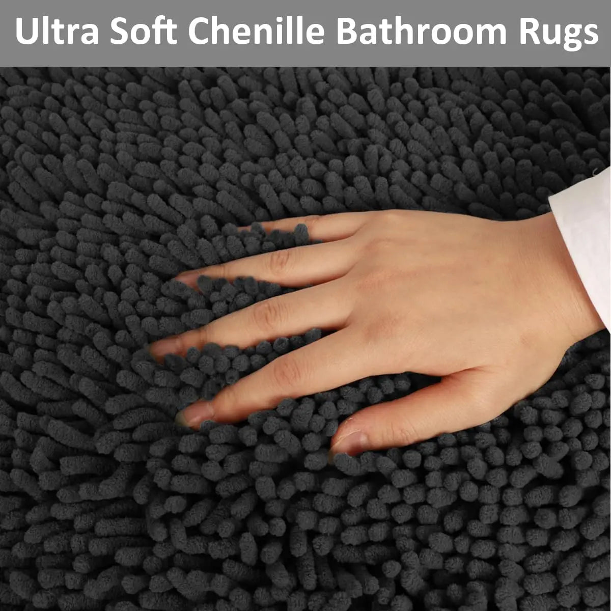Bathroom Rugs Set Non Slip 3 Piece Bath Mat Washable Chenille Bath Rugs with PVC Backing Bath Carpet,Absorbent Bathroom Mats wit