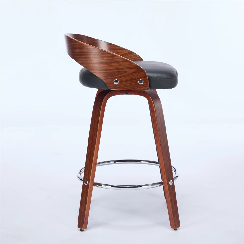 2 PCS Bar Pub Stools Set 360-degree Swivel Barstools with Low Back Wood Legs Chairs with Soft Cushion Seat Footrest For Kitchen