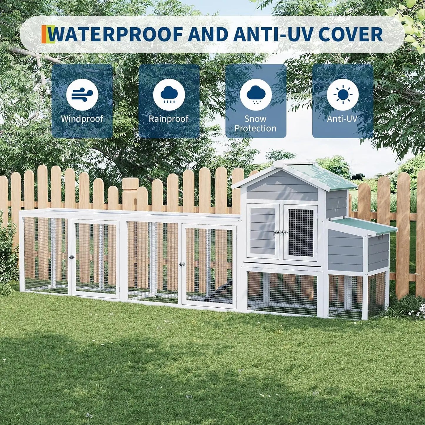 HiMISS Weatherproof Wooden Chicken Coop With Run For Poultry