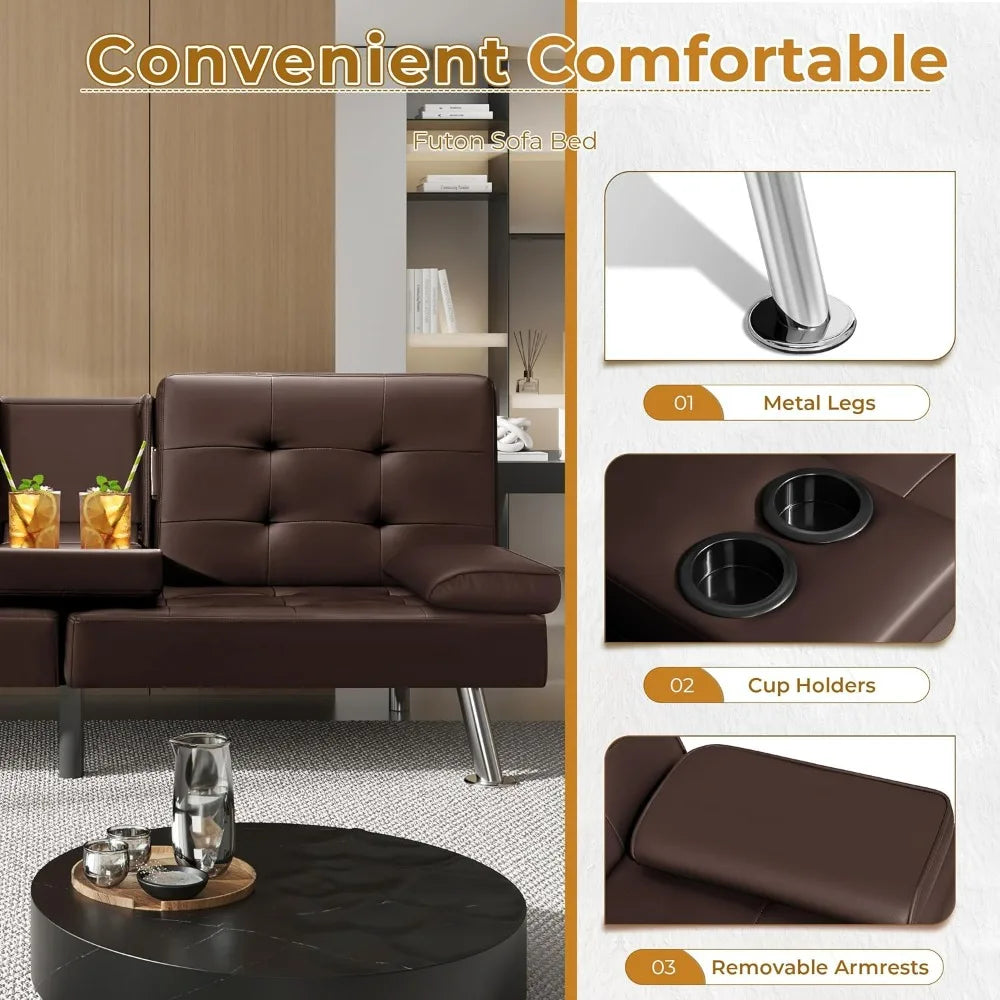 Victone Futon Sofa Bed Modern Faux Leather Couch Bed Convertible