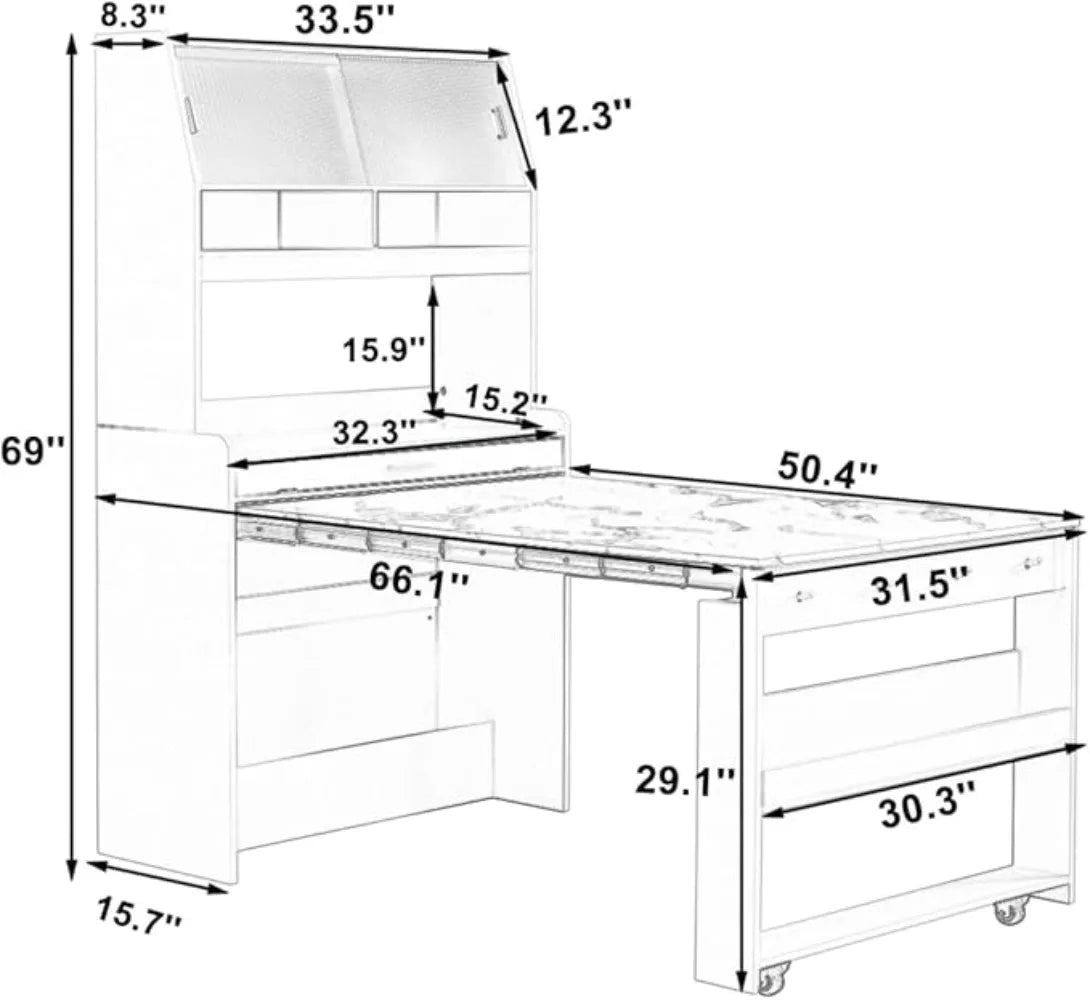 MKDK Modern Coffee Bar Cabinet With Hutch And Foldable Table