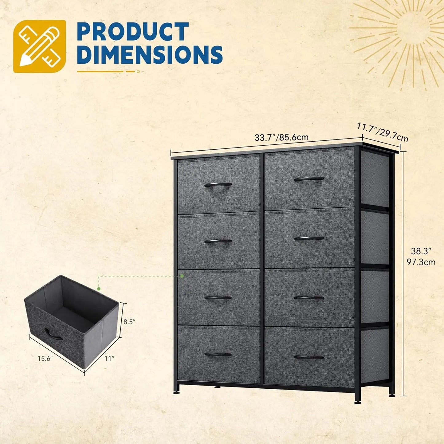 8 Drawer Fabric Dresser For Bedroom And Closet Storage